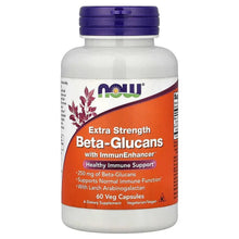NOW Extra Strength Beta-Glucans bottle with purple cap, 60 veggie capsules label