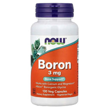 Boron 3 mg supplement bottle with purple cap, bone support 100 veg capsules