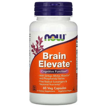 NOW Brain Elevate veg capsules bottle, 60-count, purple cap, orange label
