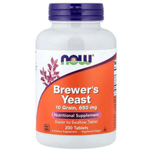 NOW Brewer's Yeast supplement bottle with purple cap and orange front label