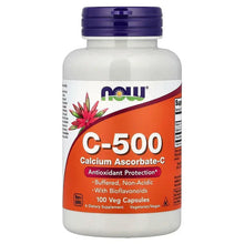 NOW C-500 calcium ascorbate vitamin supplement bottle with purple cap and front label
