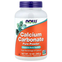 Calcium carbonate powder bottle with purple cap and orange front label