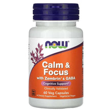 NOW Calm & Focus supplement bottle with blue cap and orange label