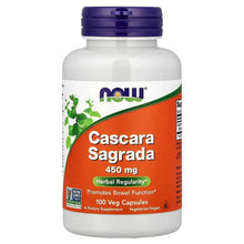 Cascara Sagrada 450 mg veg capsule bottle with purple cap and orange front label
