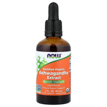 Organic ashwagandha extract bottle with black dropper and amber glass label