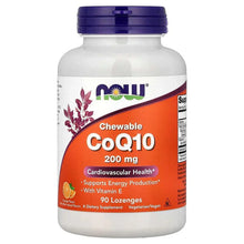 Chewable CoQ10 bottle with orange flavor label, 90 lozenges and Vitamin E