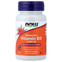 Chewable Vitamin D3 supplement bottle, 1,000 IU, fruit flavor, 180 chewables