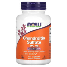 NOW supplement bottle labeled Chondroitin Sulfate 600 mg, 120 capsules, blue cap