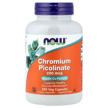 NOW Foods Chromium Picolinate 200 mcg supplement bottle with label and veg capsules