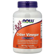 Cider vinegar supplement bottle with purple cap, front label panel
