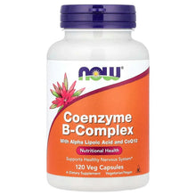 Coenzyme B-Complex dietary supplement bottle with purple cap and orange label