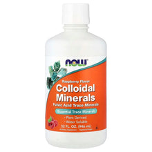 Raspberry colloidal minerals bottle with white cap and orange front label