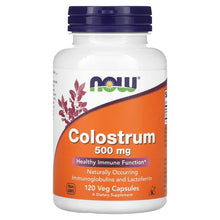 Colostrum supplement bottle with purple cap and orange label, 120 veg capsules