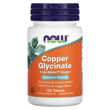 Copper glycinate tablets bottle, front label showing 3 mg and 120 tablets
