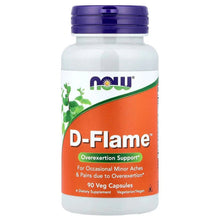 D-Flame supplement bottle with purple cap and orange label, 90 veg capsules