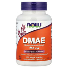 Supplement bottle with purple cap, DMAE 250 mg front label, 100 veg capsules