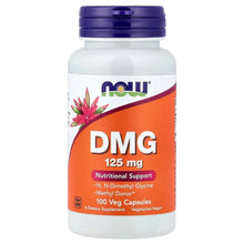 NOW DMG 125 mg veg capsule bottle with purple cap, orange label