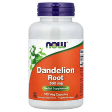 Dandelion Root 500 mg herbal supplement bottle, 100 veg capsules