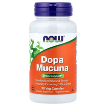 NOW Dopa Mucuna veg capsules bottle, orange label, 90 veg capsules