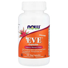 Iron-free Eve multi supplement bottle with white cap and orange label, 120 veg capsules