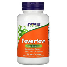 Feverfew herbal supplement bottle with purple cap and orange label