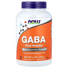 NOW GABA pure powder supplement bottle, orange label, 6 oz net wt.