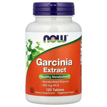 Garcinia Extract supplement bottle with purple cap and orange label, 120 tablets