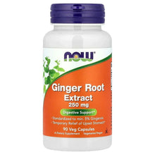 NOW ginger root extract 250 mg bottle, 90 veg capsules