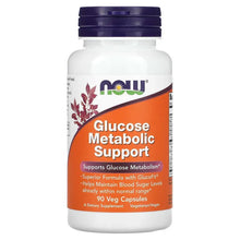 NOW glucose metabolic support supplement bottle, 90 veggie capsules, front label