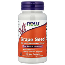 NOW Foods grape seed veggie capsule bottle with purple cap and orange label