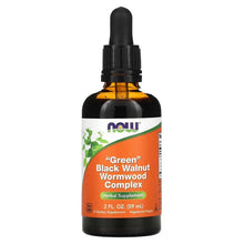 Herbal supplement dropper bottle with “Green” Black Walnut Wormwood Complex front label