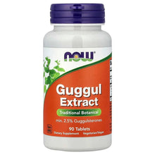 Guggul extract supplement bottle, purple cap and orange label, 90 tablets