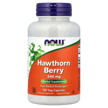 Hawthorn Berry herbal supplement bottle with 540 mg and 100 veg capsules front label