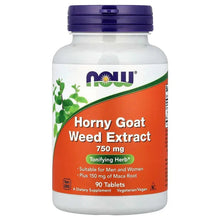 NOW Foods Horny Goat Weed Extract bottle with purple cap and orange 90 tablet label