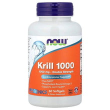 Krill 1000 softgel supplement bottle, blue cap, orange label, 60 softgels