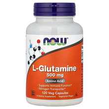 L-Glutamine capsules supplement bottle, blue cap, 500 mg, 120 vegetarian capsules
