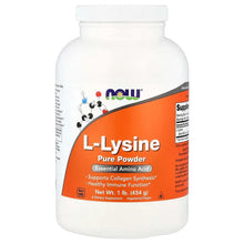 L-Lysine pure powder supplement bottle with orange label and white cap