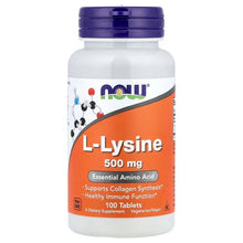 L-Lysine 500 mg supplement bottle, 100 tablets, purple cap
