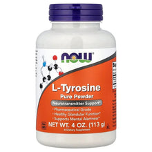 NOW L-Tyrosine powder bottle with blue cap and orange front label