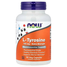 L-Tyrosine 750 mg supplement bottle with blue cap, front label