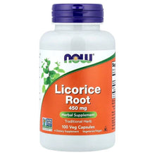 NOW Licorice Root 450 mg bottle with purple cap and orange product label