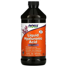 Liquid hyaluronic acid supplement bottle with orange berry label and dark cap