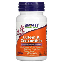 Lutein & Zeaxanthin softgels bottle with blue cap and orange front label