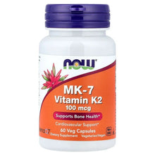 MK-7 Vitamin K2 supplement bottle with purple cap and orange label, 60 veg capsules