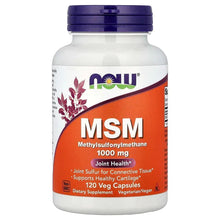 NOW Foods MSM methylsulfonylmethane 1000 mg veg capsule bottle, front label