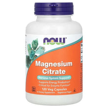 Magnesium citrate supplement bottle with blue cap and orange front label