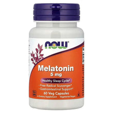 Melatonin 5 mg supplement bottle with purple cap and orange label