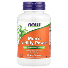 Men's Virility Power supplement bottle with purple cap and orange label, 60 veg capsules