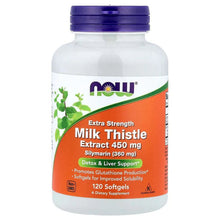 NOW milk thistle extract softgels bottle with purple cap and orange front label