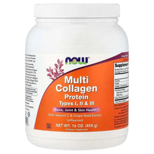 Collagen protein supplement jar with white lid and orange label